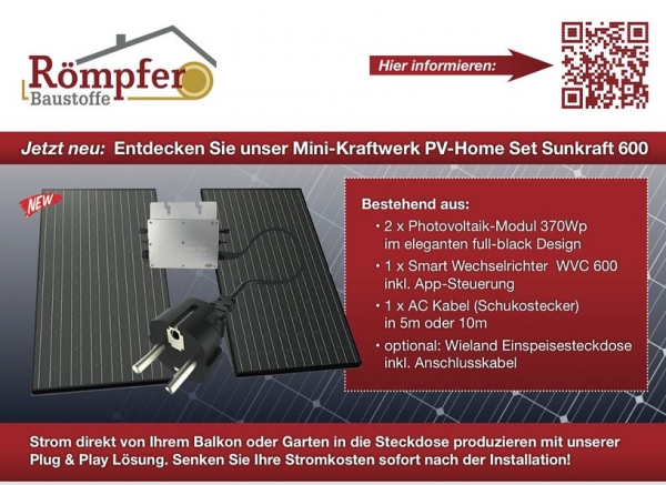 Balkonkraftwerk Flachdach PH-Home Set Sunkraft 600W Komplett mit Unterkonstruktion für Flachdach, Balkon oder Bodeninstallation